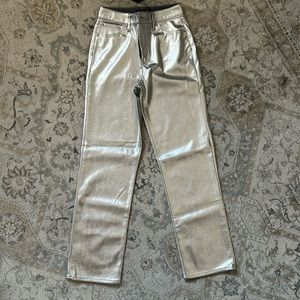 Express New with tags metallic silver faux leather straight leg  pants size 6R